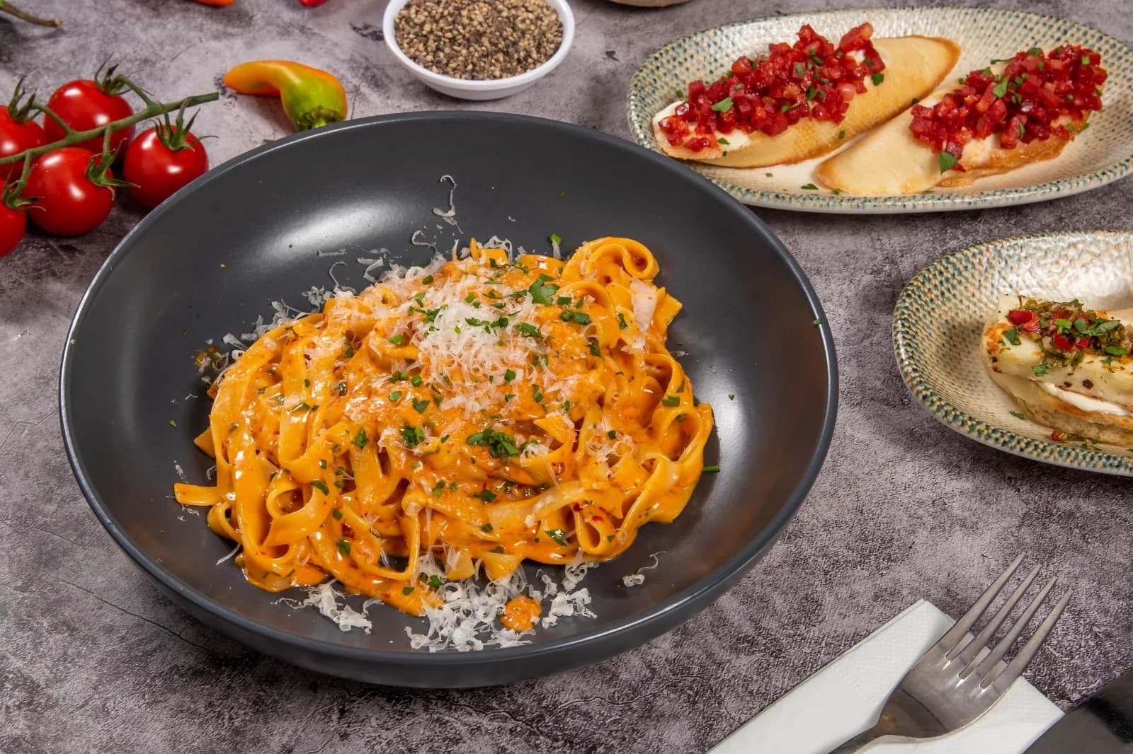 Tagliatelle with 'nduja and blue cheese
